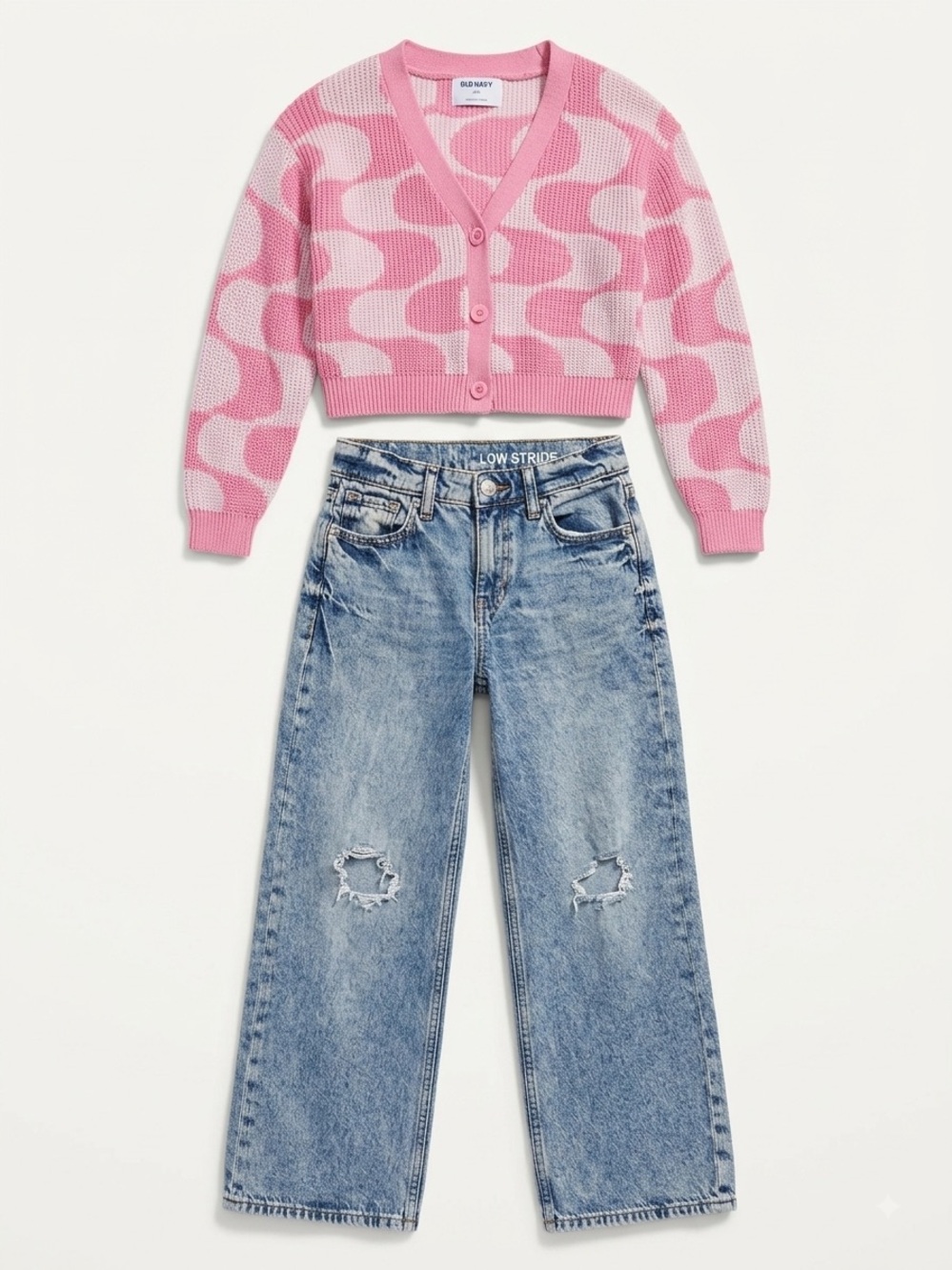 Girls Outfit Bundle: Old Navy Pink Swirl Cardigan & Gap Low Stride Jeans Size 8